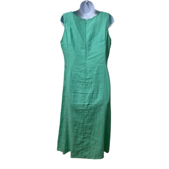 J Jill Terracotta 100% Linen Midi Dress Size MP Green Lagenlook Coastal Beachy - Picture 2 of 6